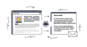 An AI-generated personalized email complimenting a blog post for backlink outreach, demonstrating Smartwriter's SEO utility.